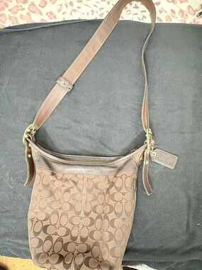 Coach Brown Signature Canvas Crossbody with Leather Trim